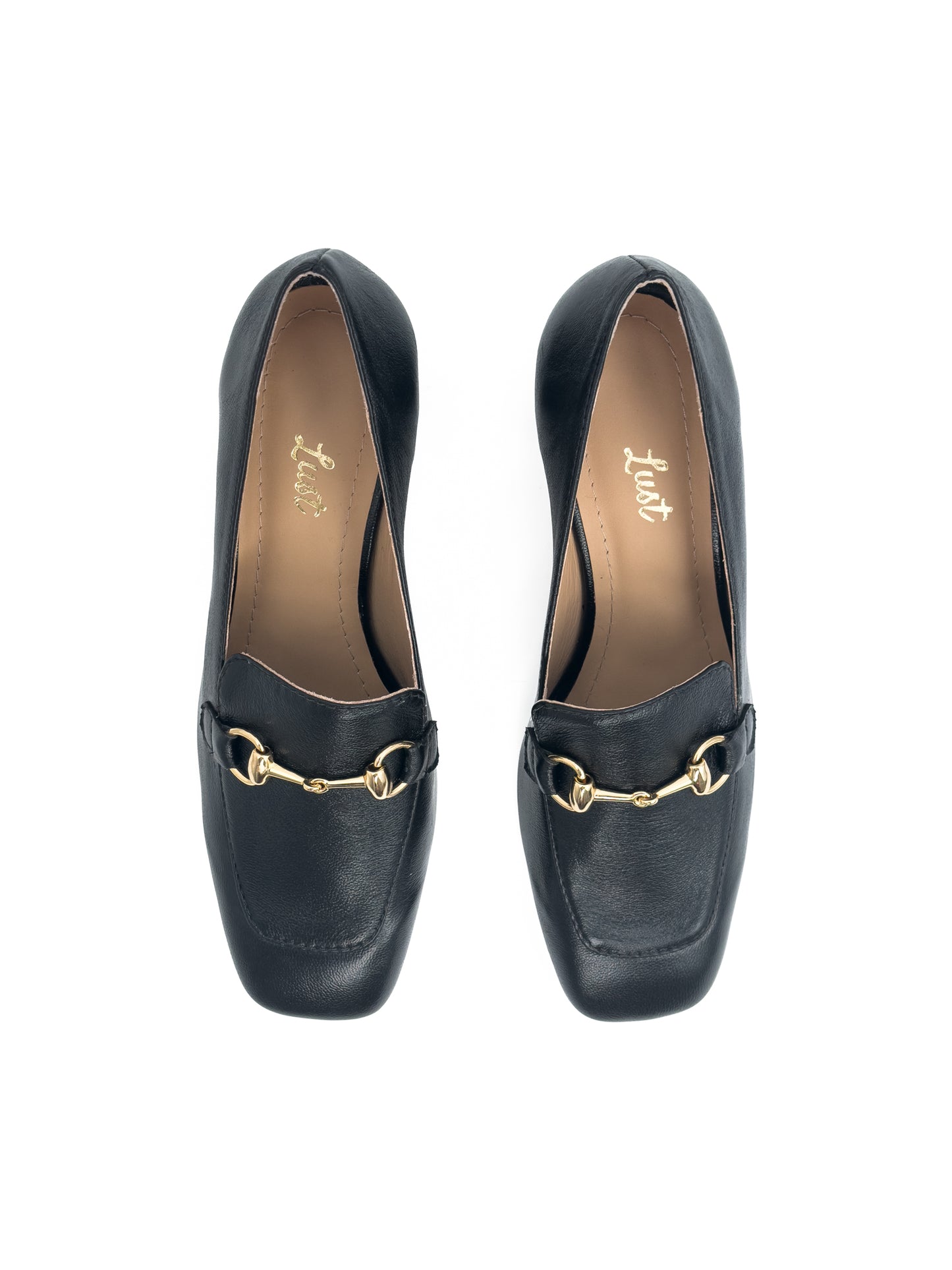 mocassim salto bloco couro preto