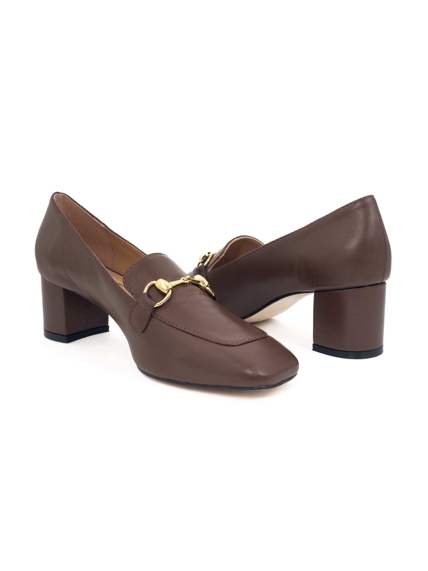 mocassim salto bloco couro marrom