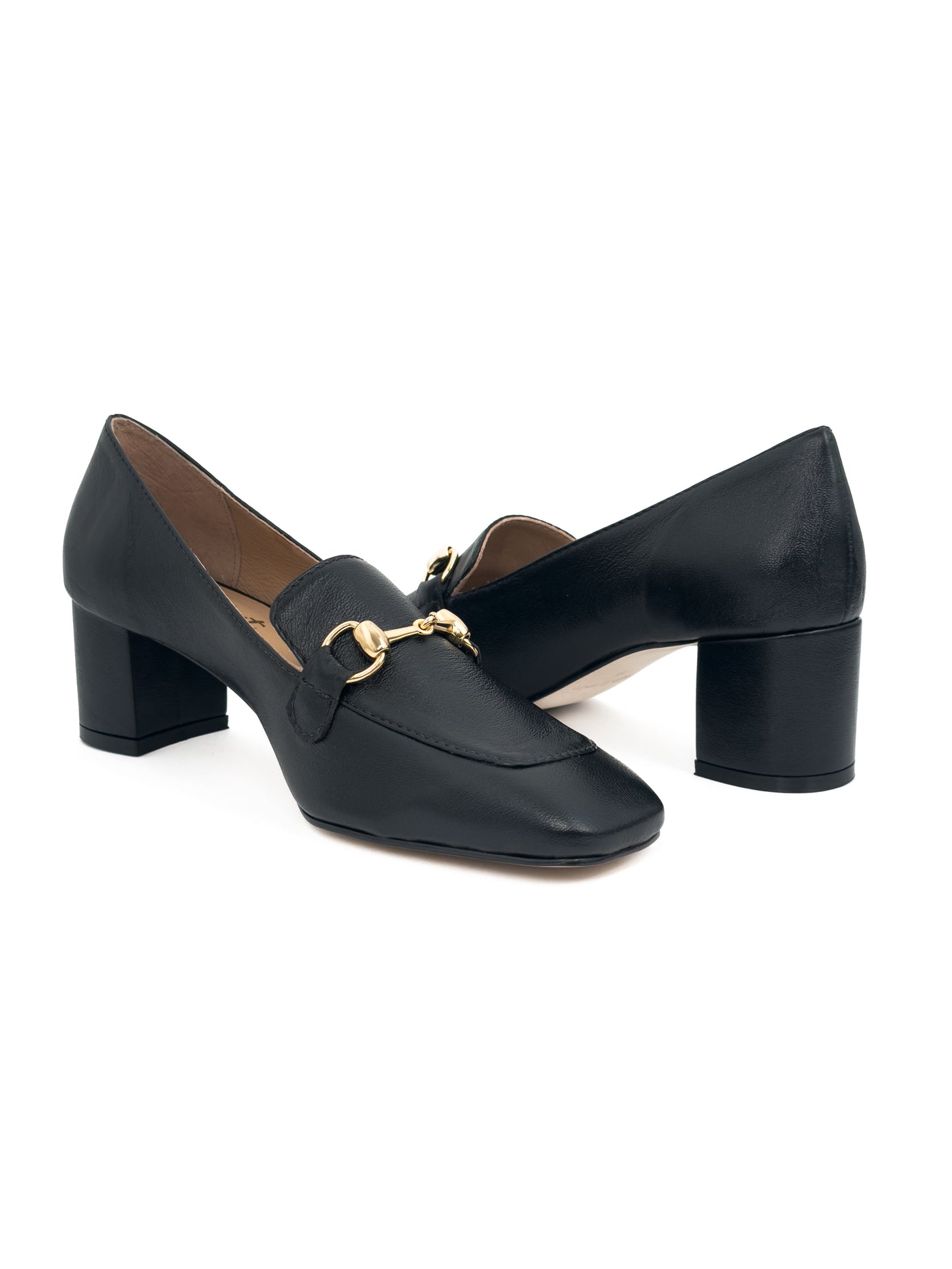 mocassim salto bloco couro preto