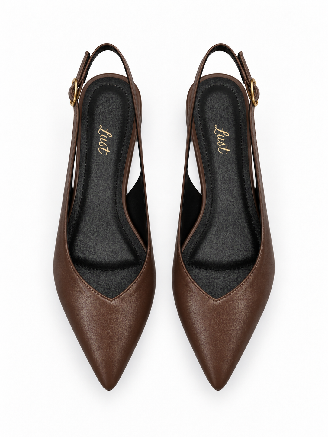 slingback bico fino salto bloco couro marrom
