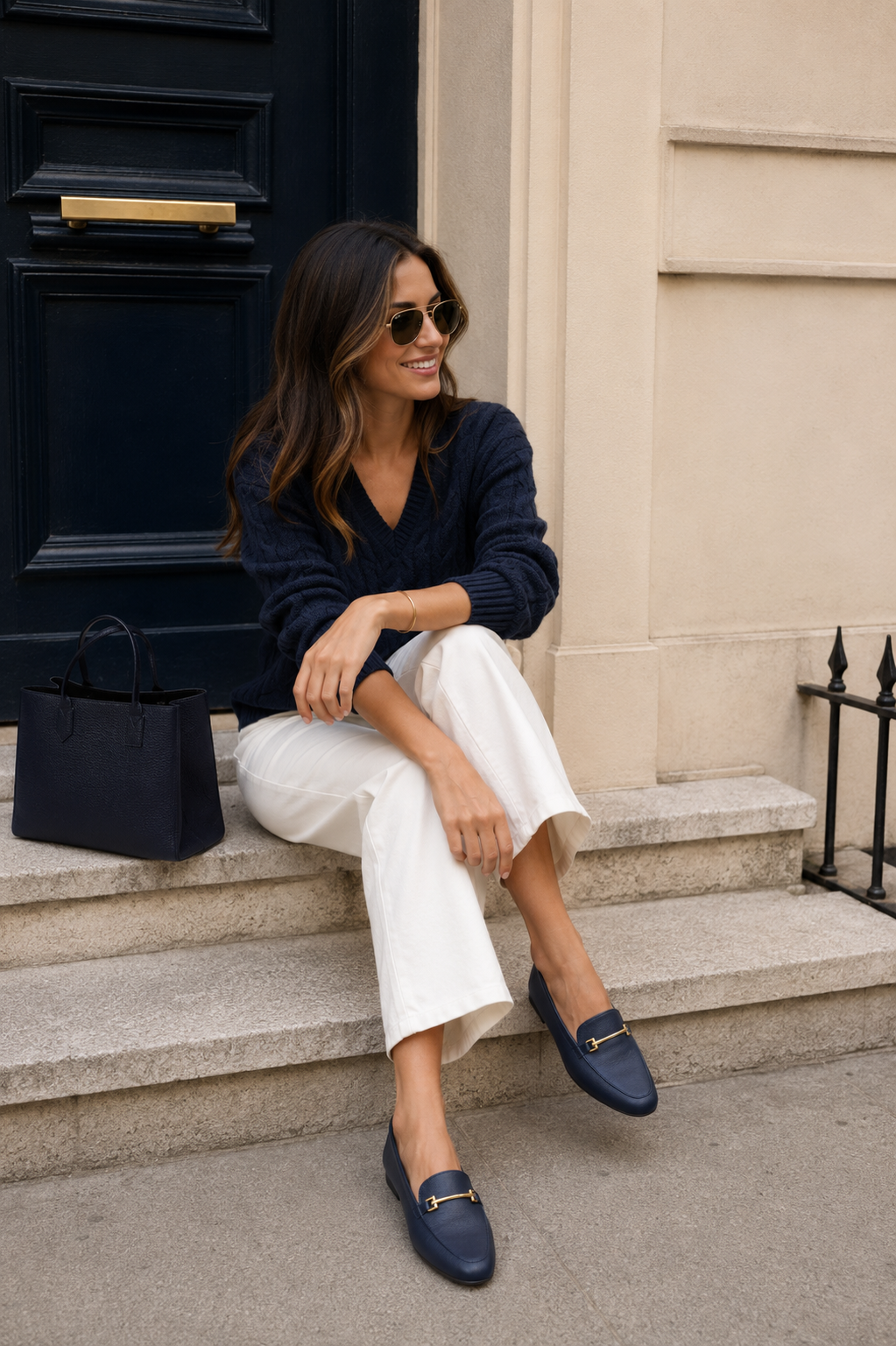 mocassim sophie couro azul marinho