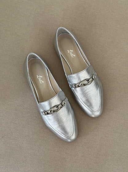 Mocassim Charlotte Couro Prata