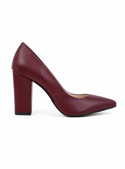 Scarpin Antonella Salto Bloco Couro Bordô