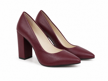 Scarpin Antonella Salto Bloco Couro Bordô
