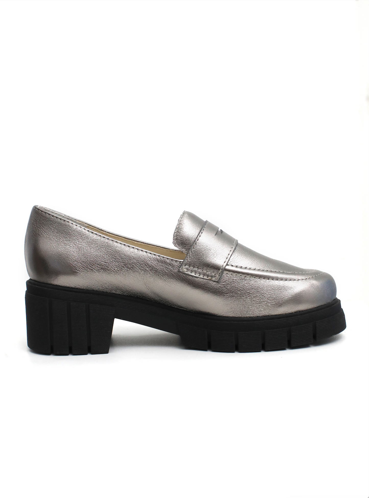 loafer tratorado couro prata
