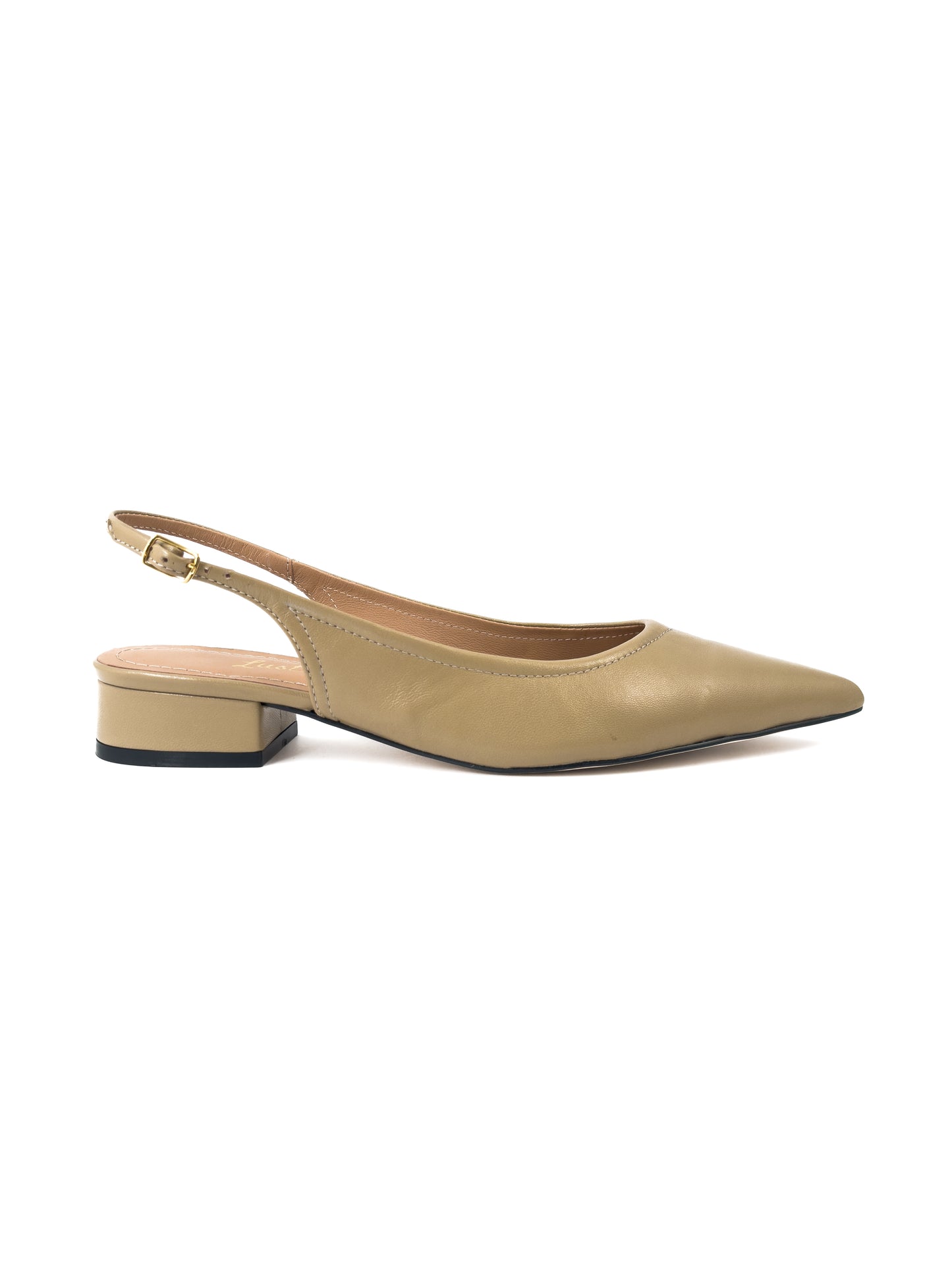 slingback bico fino salto bloco couro nude