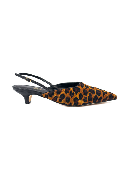 Slingback Couro Animal Print Salto Fino