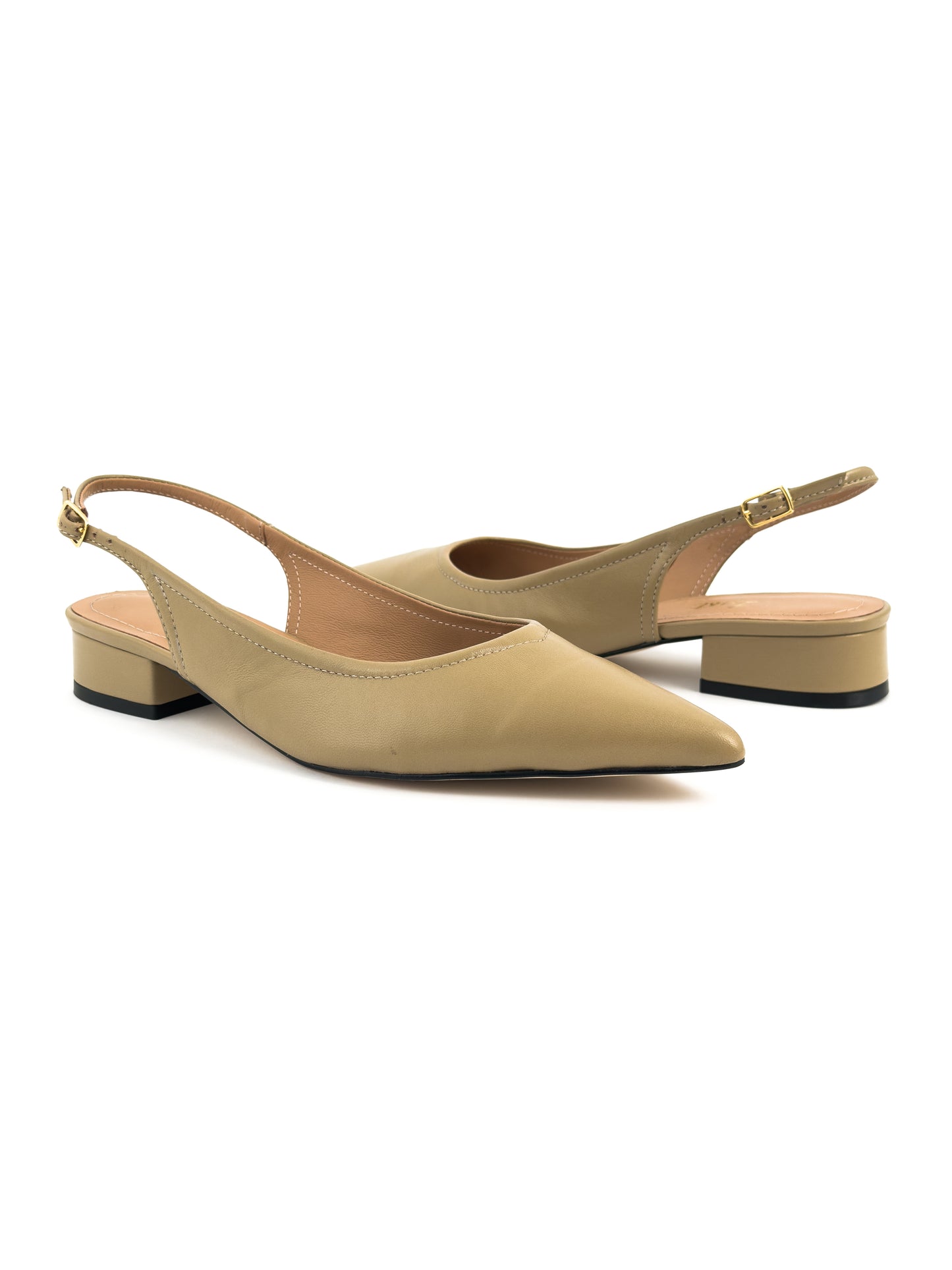 slingback bico fino salto bloco couro nude