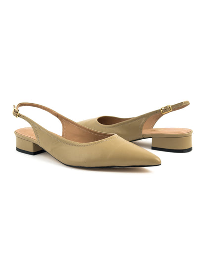 Slingback Bico fino salto bloco Couro Nude