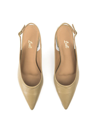 Slingback Bico fino salto bloco Couro Nude