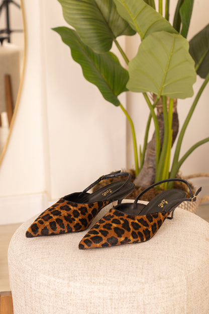 Slingback Couro Animal Print Salto Fino