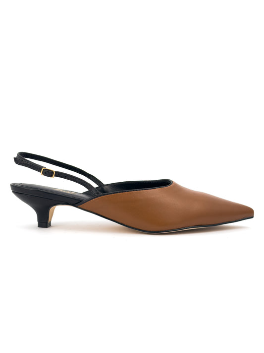Scarpin Slingback Mila Couro Caramelo