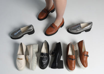 Loafer Tratorado Lara Couro Bege