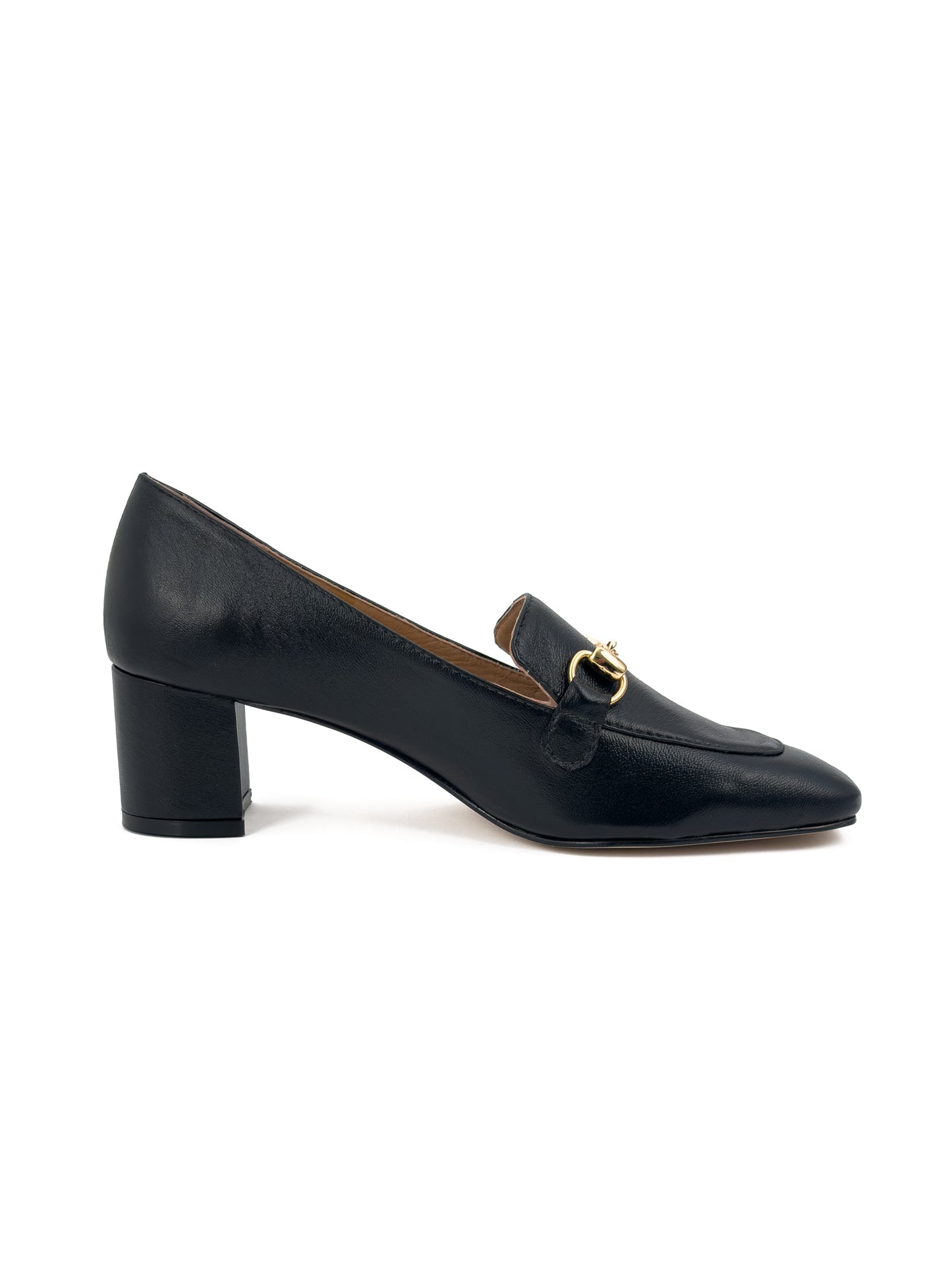mocassim salto bloco couro preto