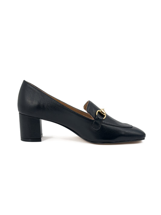 Mocassim Salto Bloco Couro Preto