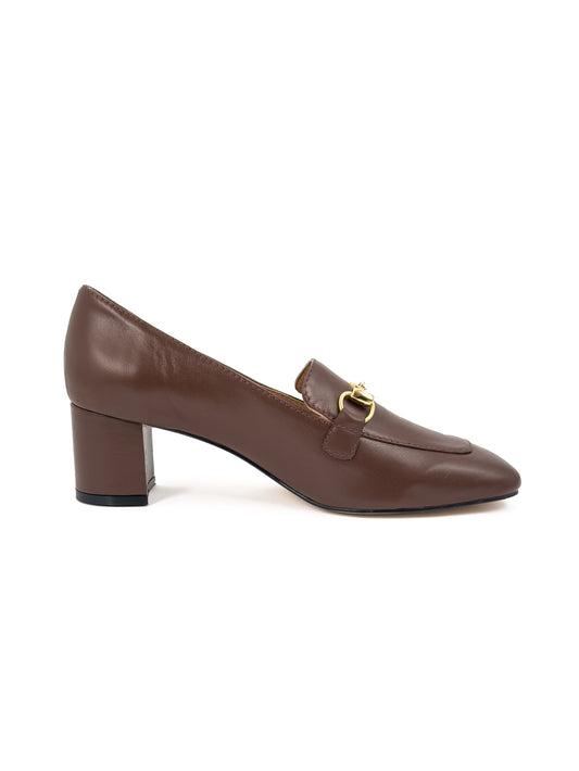 Mocassim Salto Bloco Couro Marrom