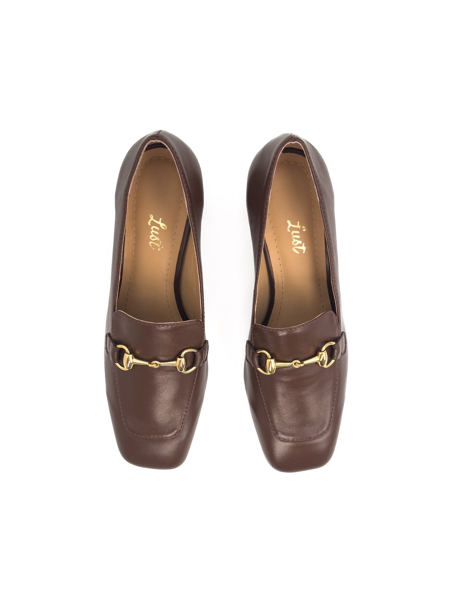 mocassim salto bloco couro marrom