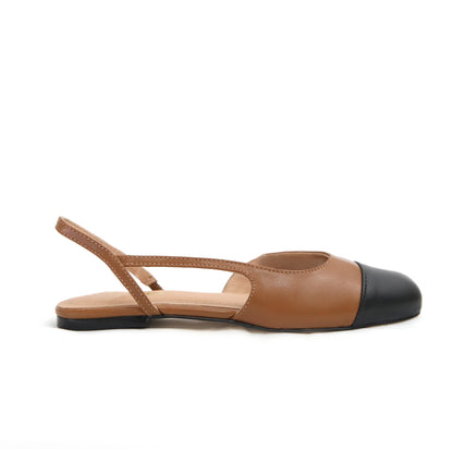 Sapatilha Slingback couro caramelo/preto