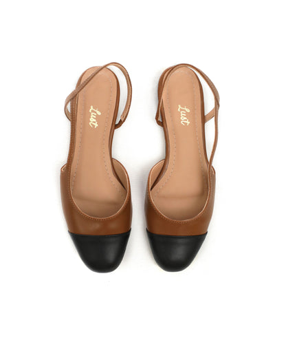 Sapatilha Slingback couro caramelo/preto