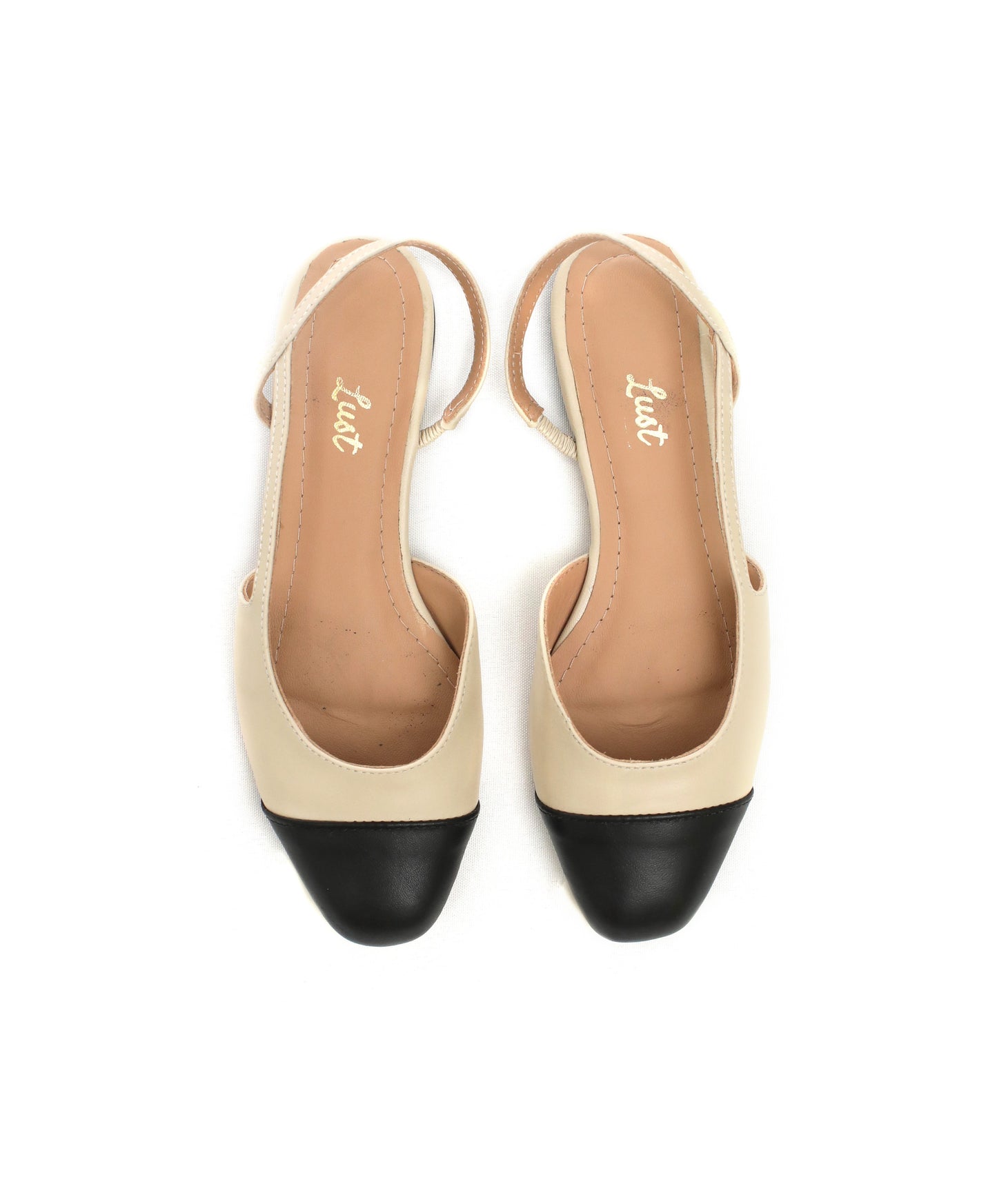 sapatilha slingback couro bege/preto