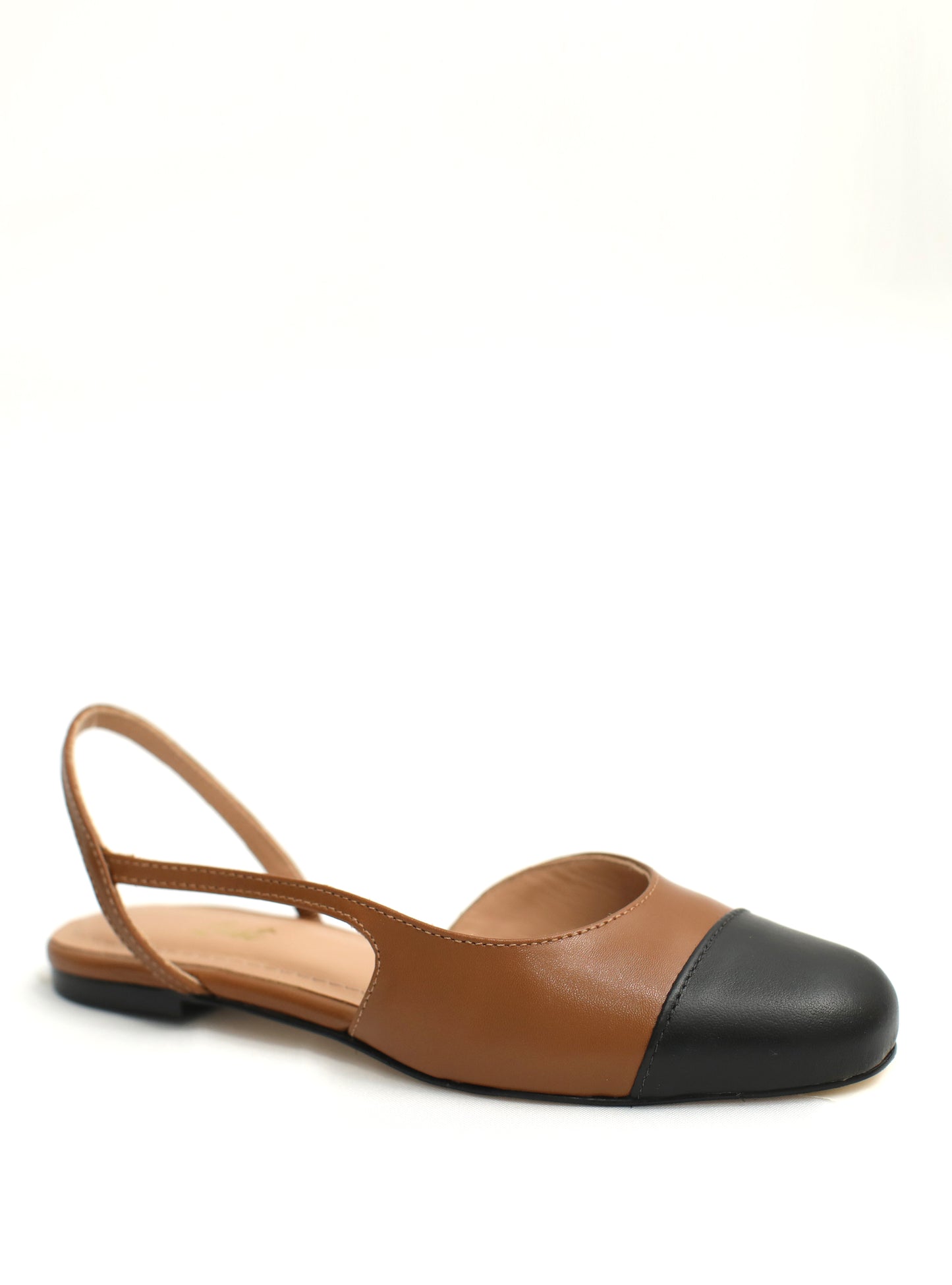 sapatilha slingback couro caramelo/preto
