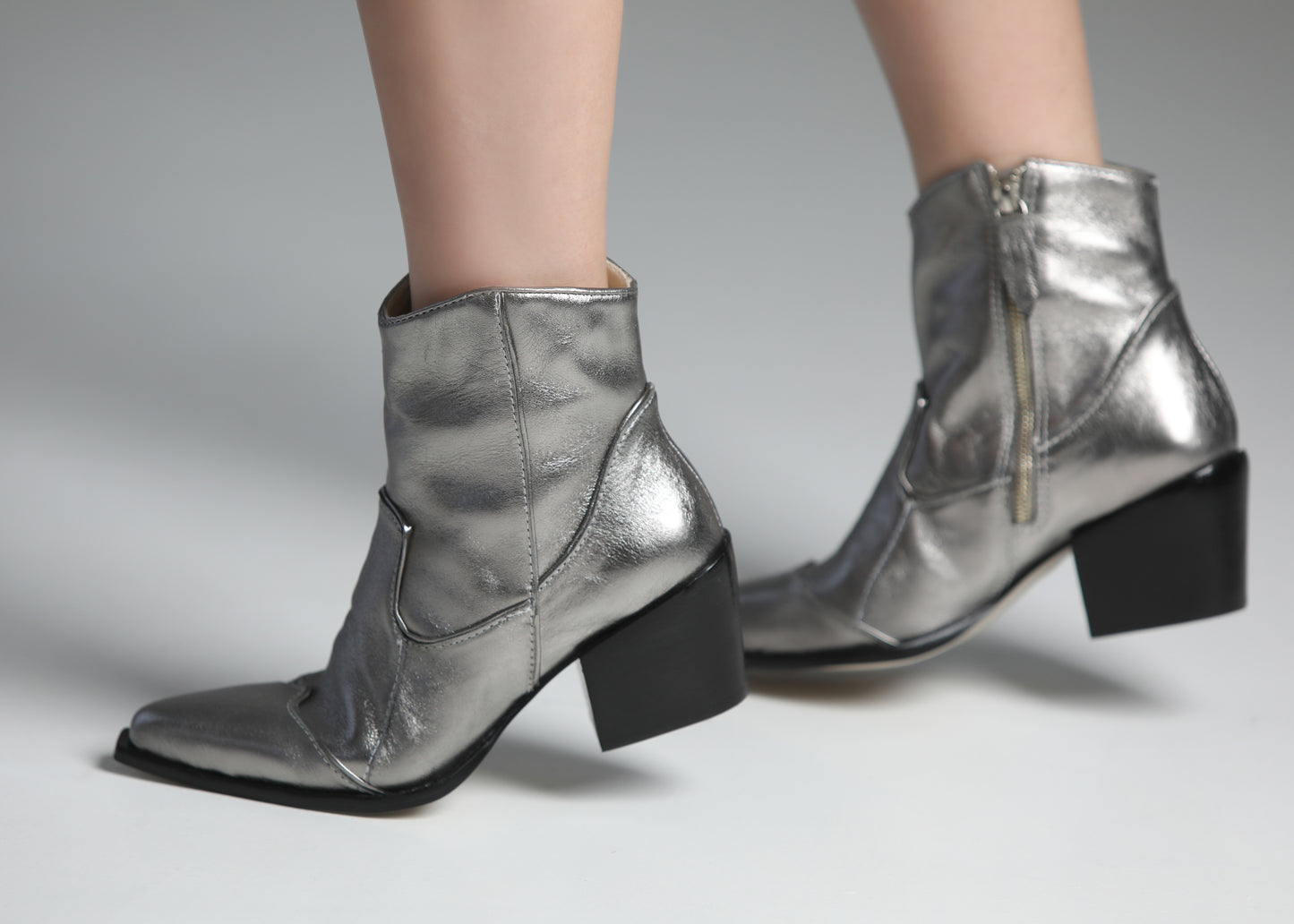 bota western couro prata