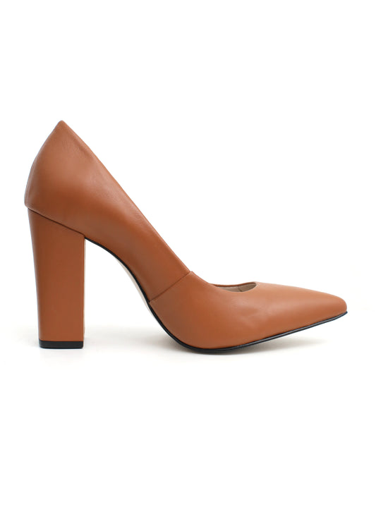 Scarpin Antonella Salto Bloco Couro Caramelo
