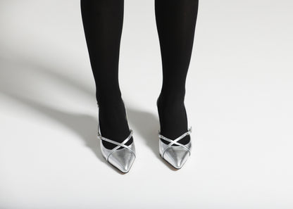 Scarpin Slingback Verniz Prata