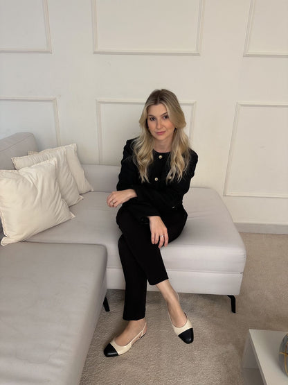 Sapatilha slingback couro bege/preto