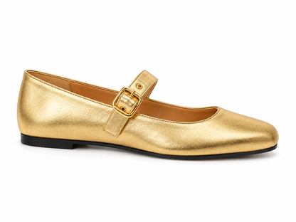 Sapatilha Mary Jane Couro Dourado
