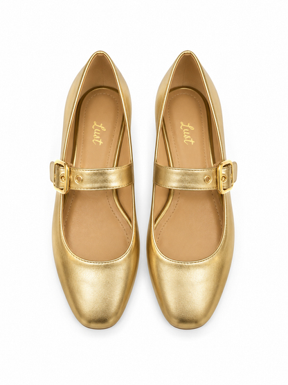 Sapatilha Mary Jane Couro Dourado