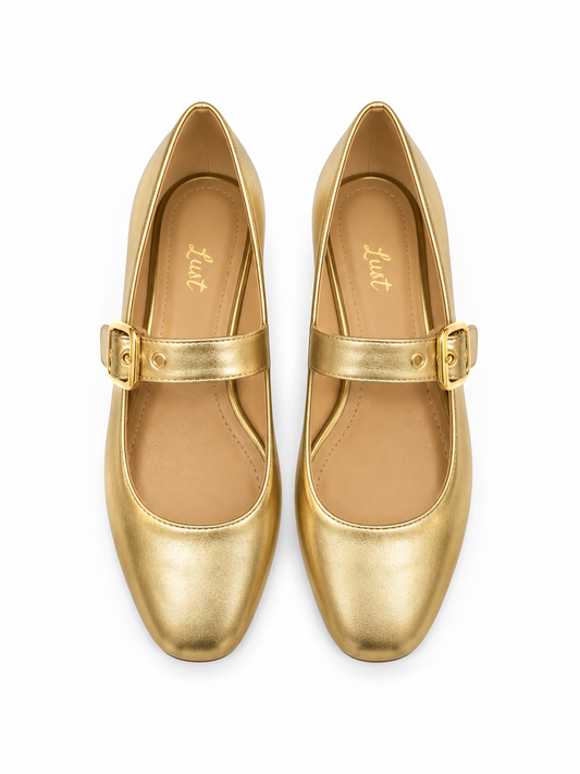 Sapatilha Mary Jane Couro Dourado
