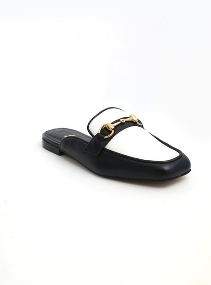 Mule Cecília Bicolor Couro Preto/Branco