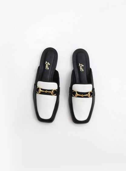 Mule Cecília Bicolor Couro Preto/Branco