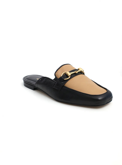 Mule Cecília Bicolor Couro Preto/Nude