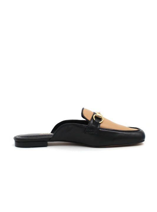 Mule Cecília Bicolor Couro Preto/Nude