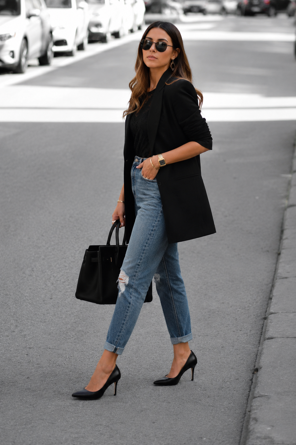 scarpin antonella salto médio couro preto