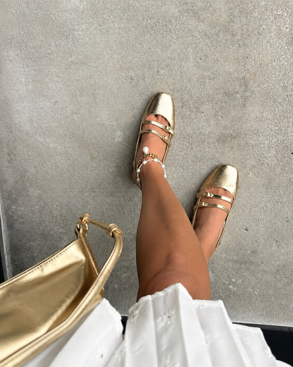 Sapatilha Bailarina Couro dourado