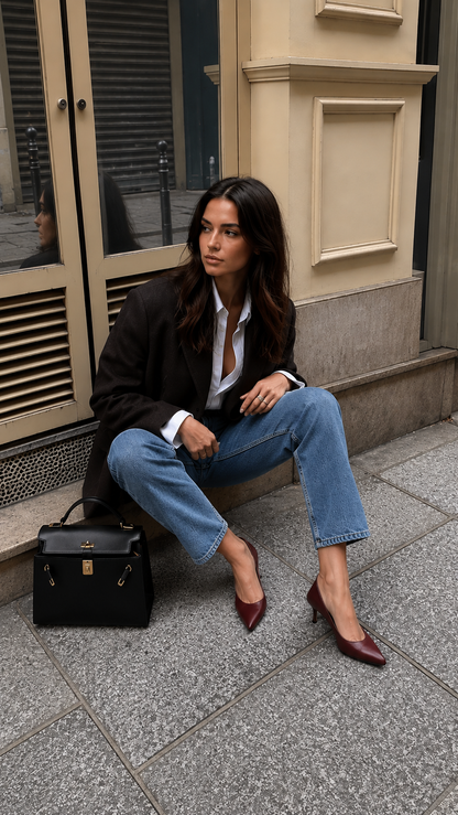 Scarpin Antonella Salto Médio Couro Bordô