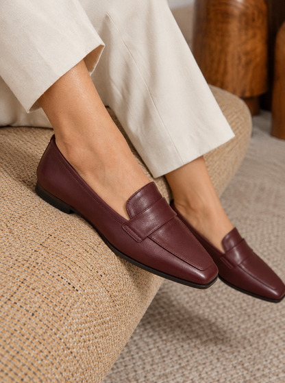 Mocassim Louise Couro Bordô