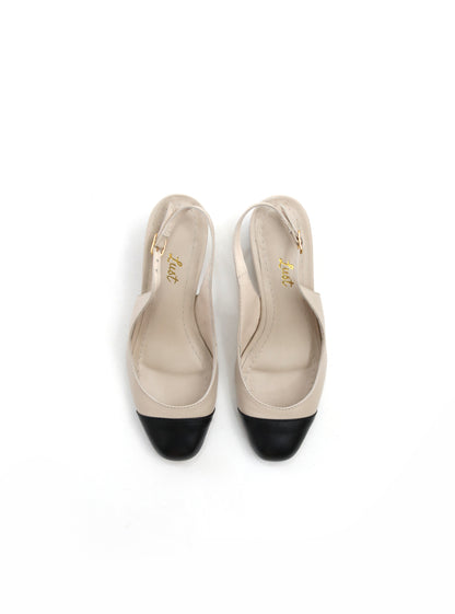 Scarpin Slingback couro Bicolor Salto Bloco