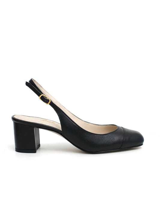 Scarpin Slingback Preto Salto Bloco