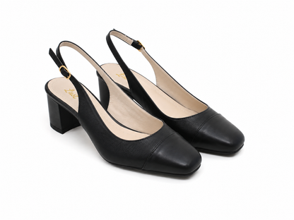Scarpin Slingback Preto Salto Bloco