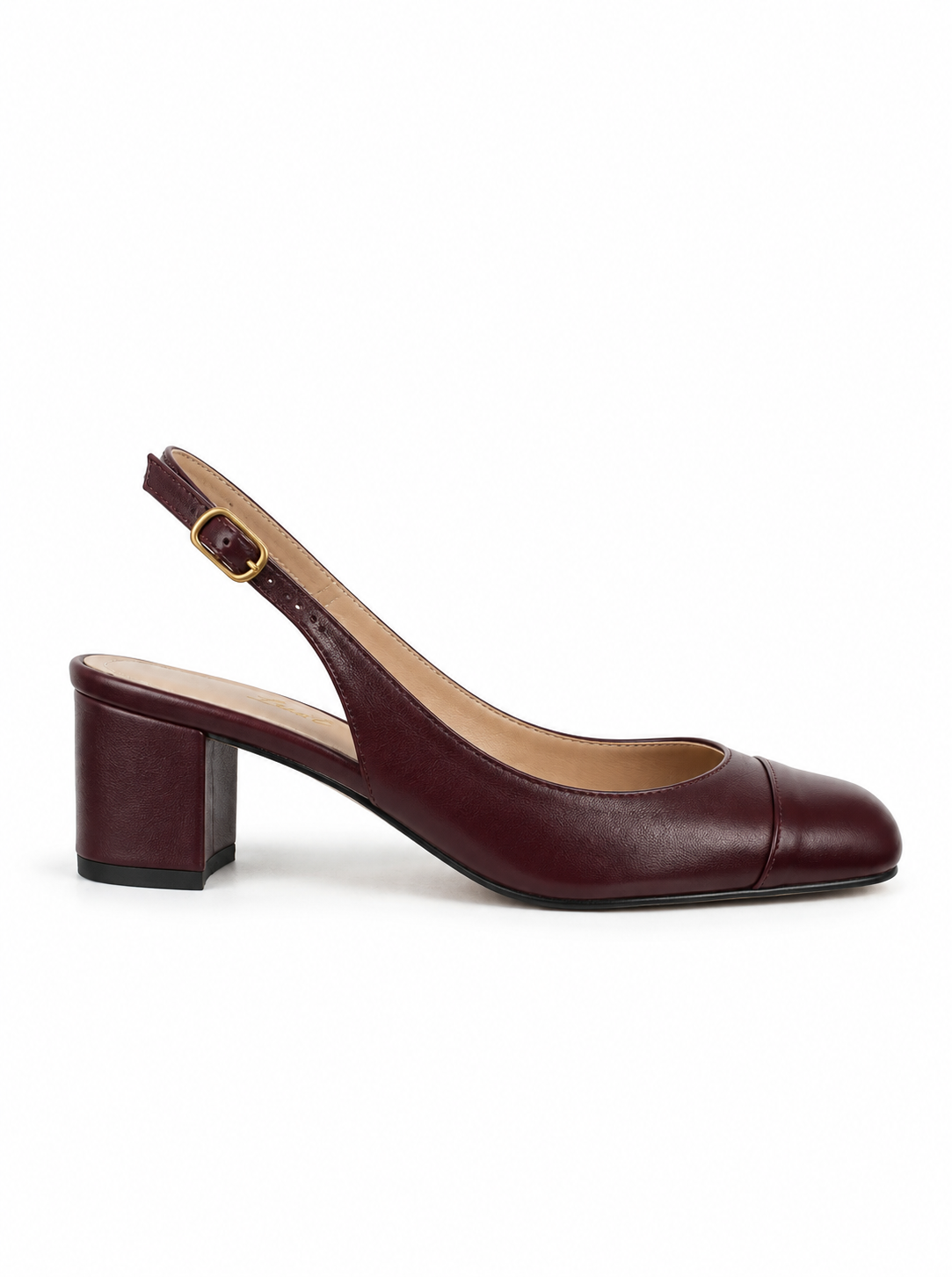 scarpin slingback salto bloco couro bordô