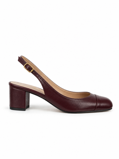 Scarpin Slingback salto bloco couro Bordô
