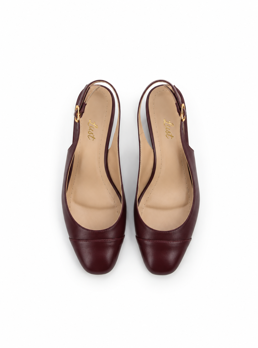 scarpin slingback salto bloco couro bordô