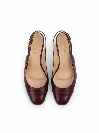 Scarpin Slingback salto bloco couro Bordô