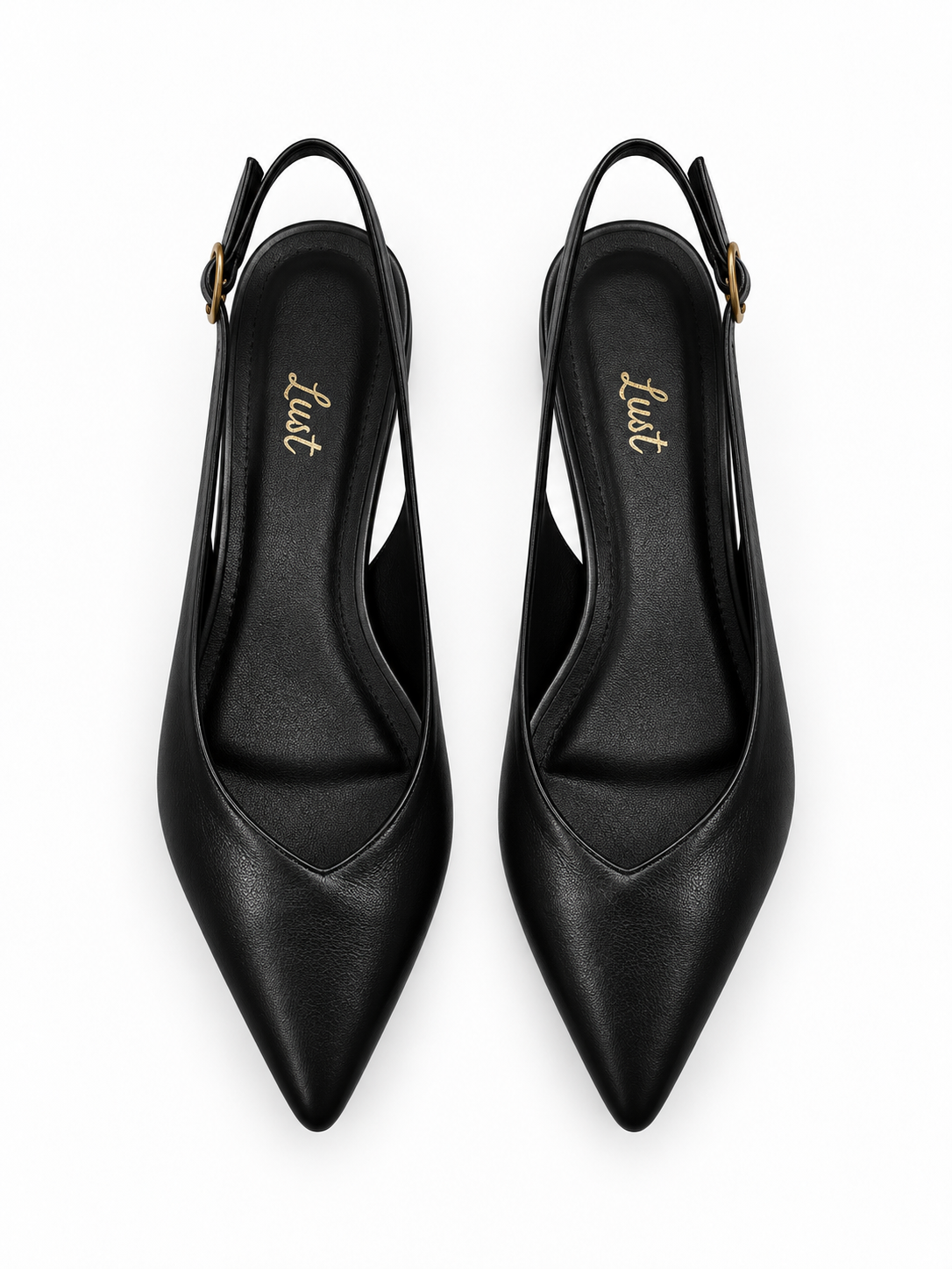 slingback bico fino salto bloco couro preto