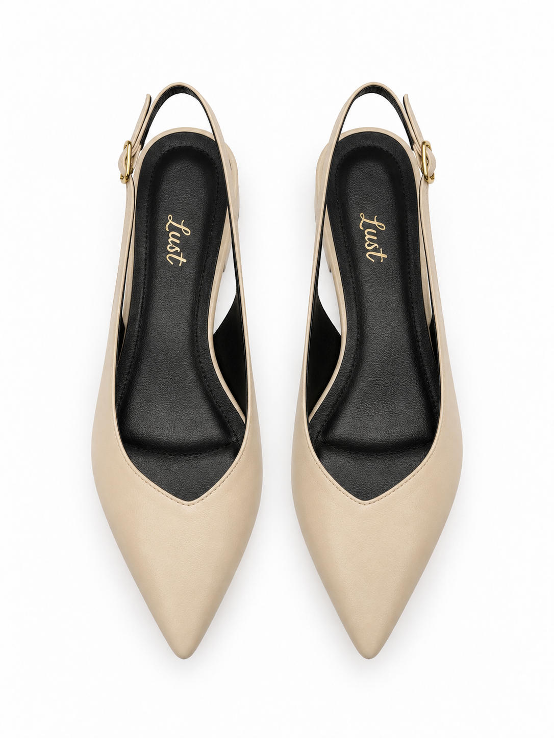 slingback bico fino salto bloco couro bege