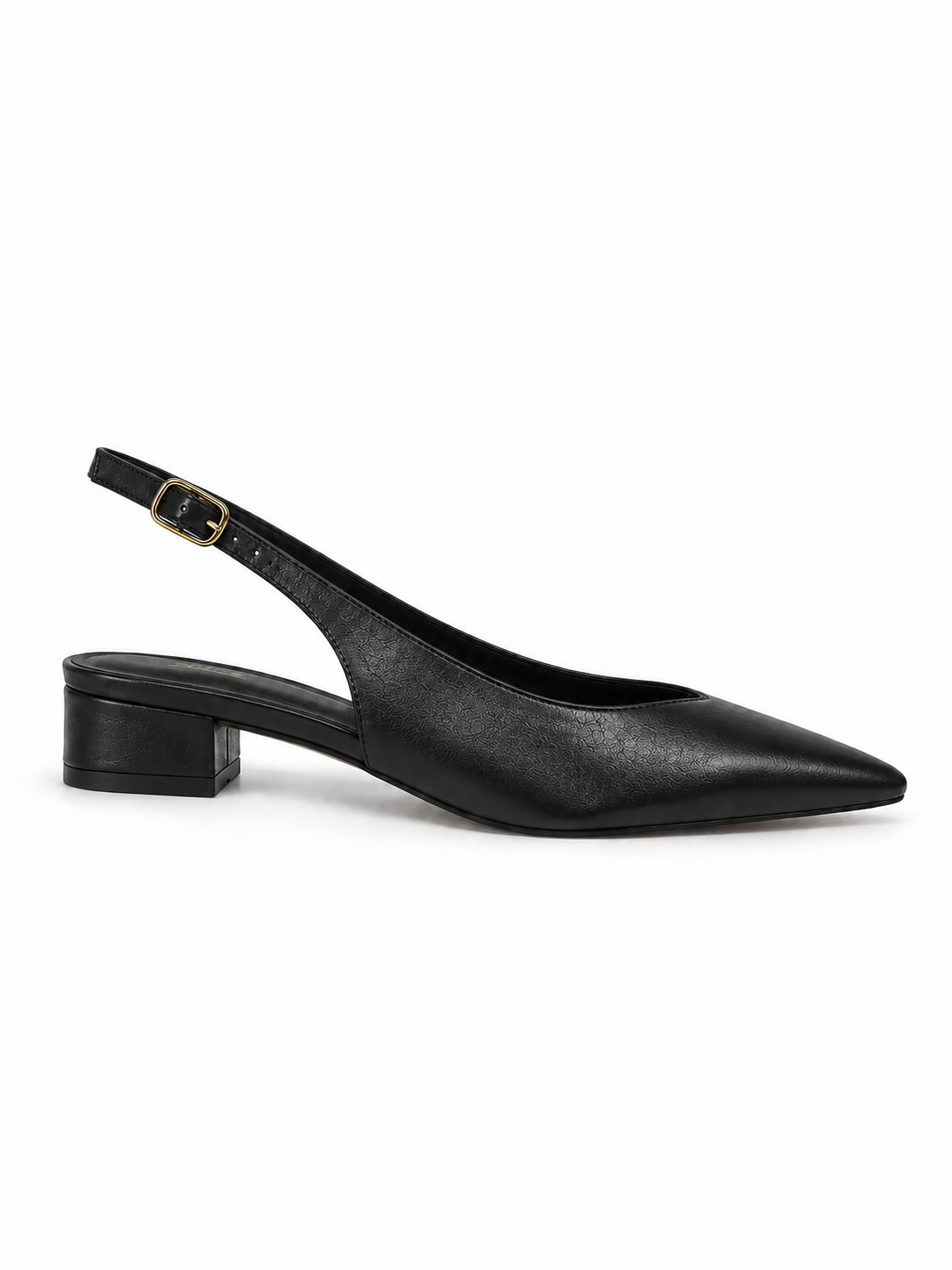 slingback bico fino salto bloco couro preto